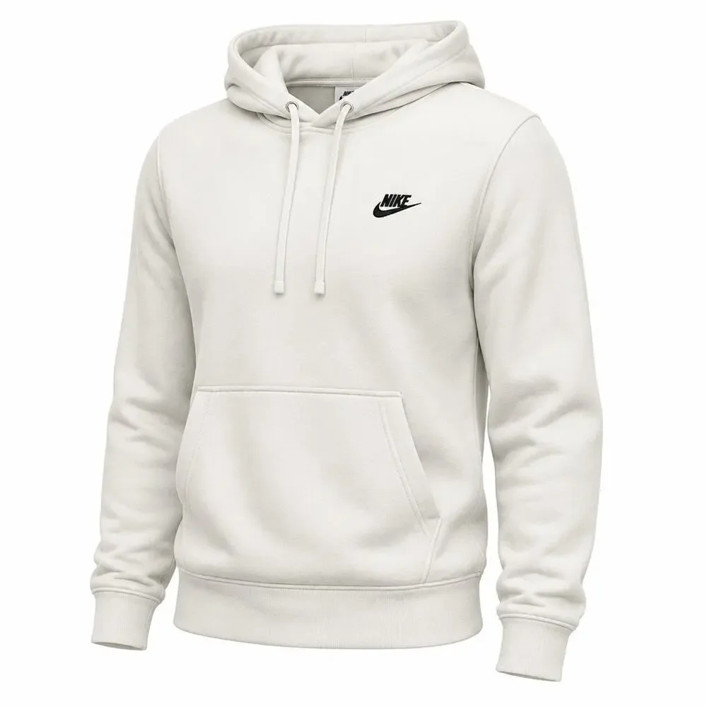 Nike Sportswear Club Pullover Hoodie Men's White Size Small Fleece Cotton Blend